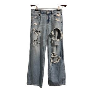 American Eagle Low Rise Baggy Distressed Wide Leg Skater Jeans size 4